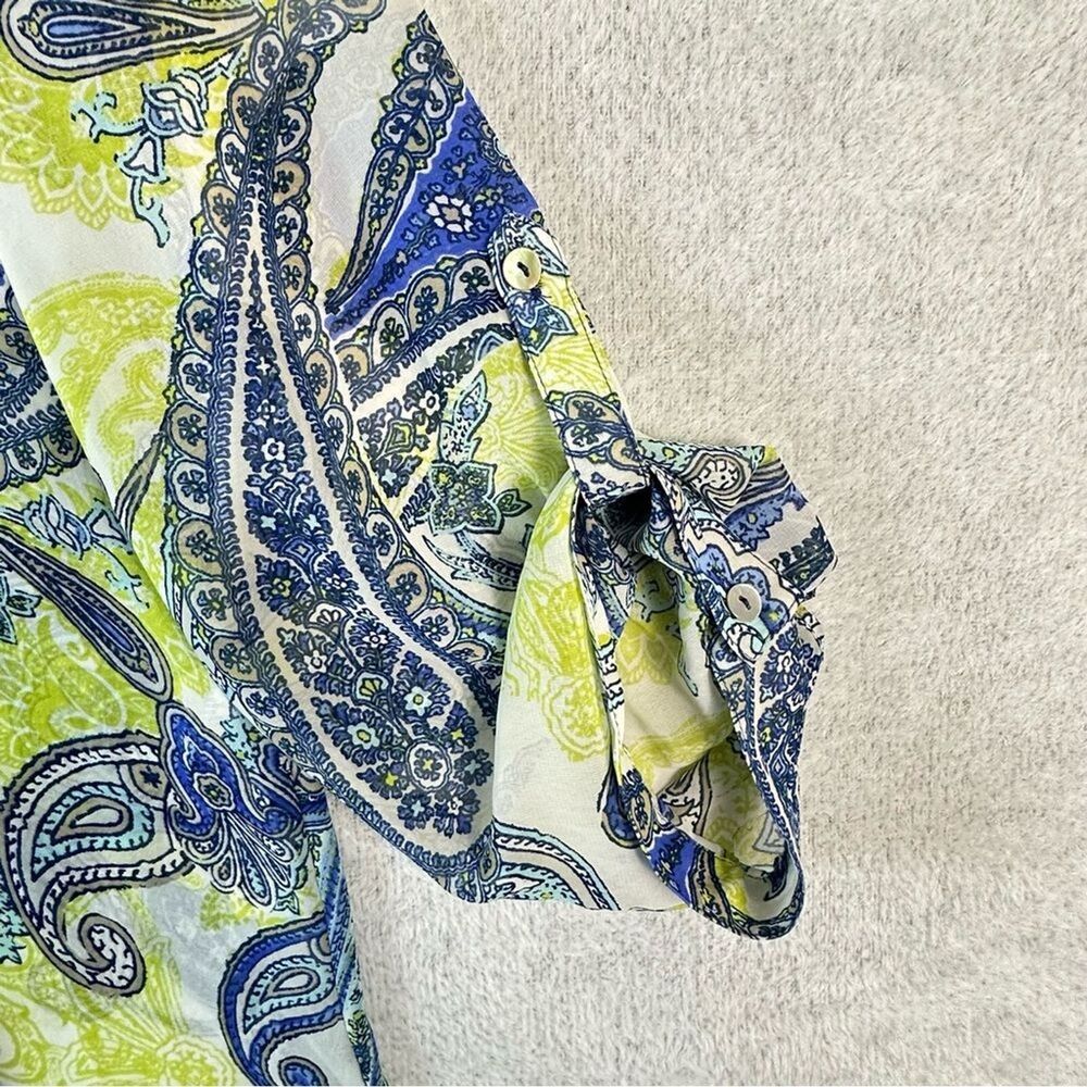 Chico's 2 Large Arielle Paisley Roll Sleeve Sheer Pullover Tunic Top - Picture 7 of 16
